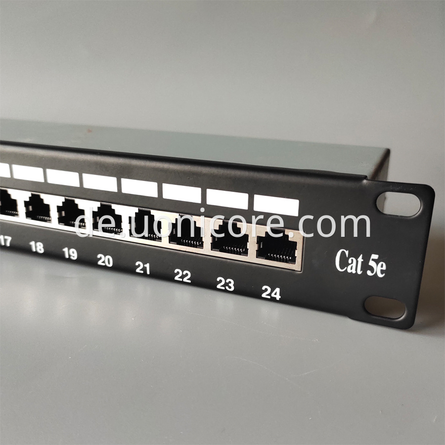 19 inch 1U 24 ports cat5e shielded patch panel